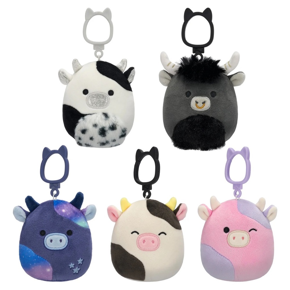 New 3.5” Select Series Cow Squishmallow Clips Set - ULGA CONNOR PATTY RIVKA